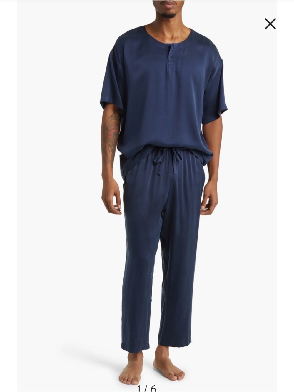 Lahgo Lunya Navy Blue Men’s Henley Top Washable Silk‎ Pajamas Set XXL